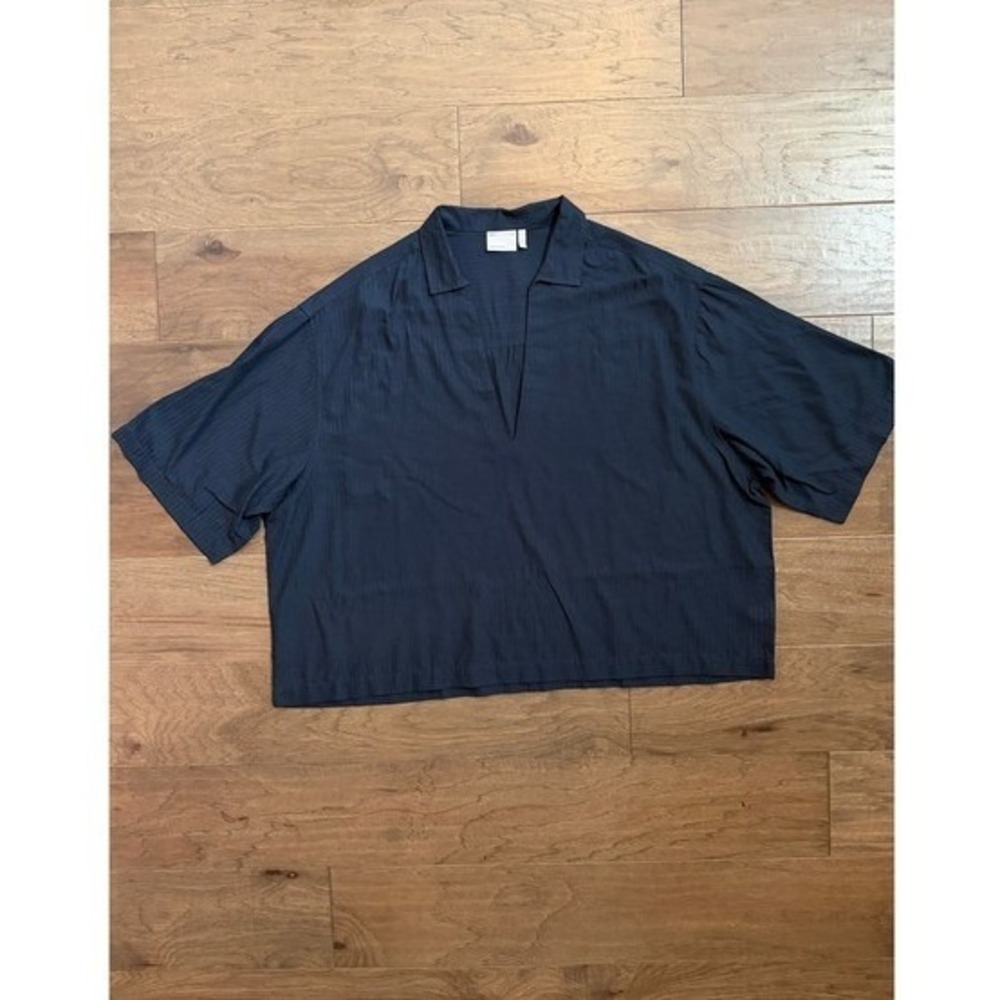 ASOS DESIGN Navy Blue Ribbed V-Neck Boxy Short Sleeve‎ Top Womens 2XL Plus Size